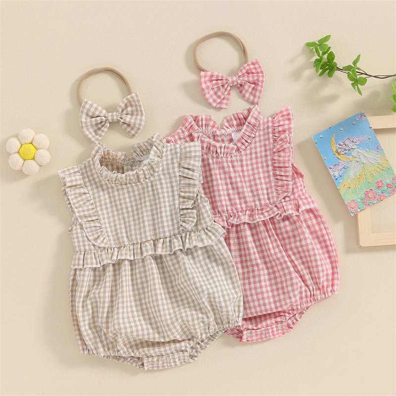 Baby Sleeveless Laces Plaid Clothes