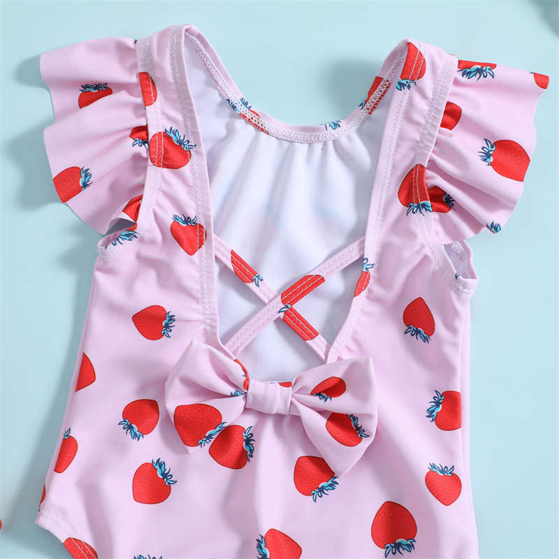 Backless Pink Strawberry One-Piece Swimsuit