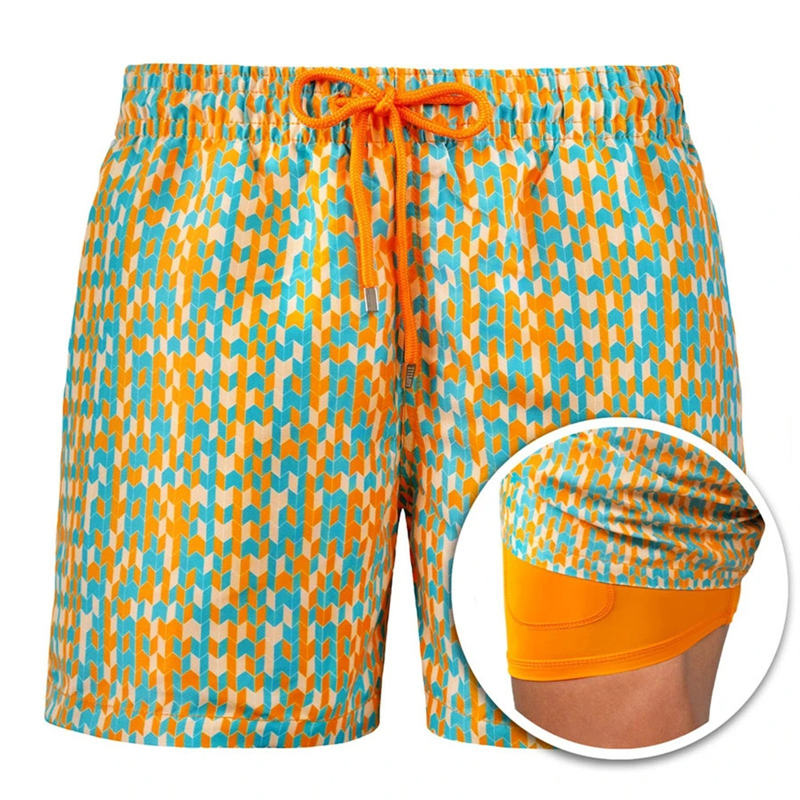 Summer European and American Shorts Men's Beach Shorts Sports Print Double Layer Shorts