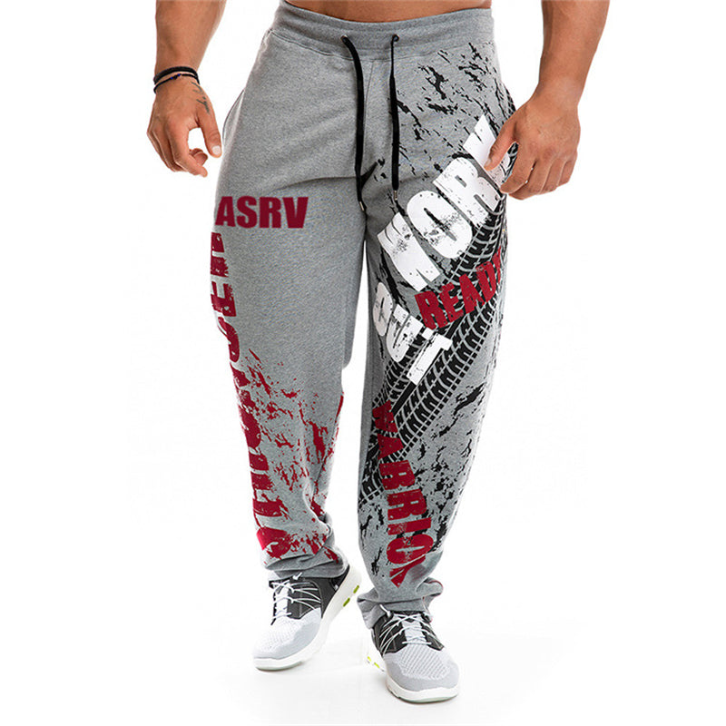 Summer Men's Casual Loose Plus Size Solid Color Printed Straight Sweatpants