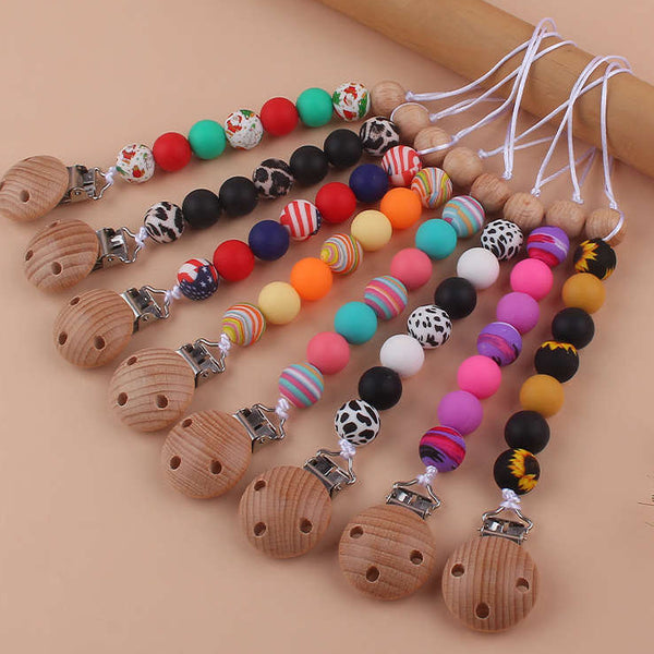 Baby DIY Color Printing Silicone Beads Biting Pacifier Chain