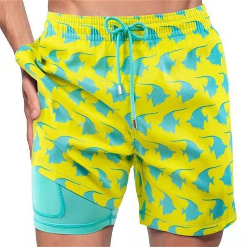 Summer European and American Shorts Men's Beach Shorts Sports Print Double Layer Shorts