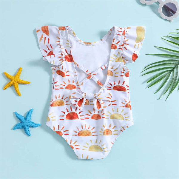 Sun Printed Backless Bow Girls Swimsuit