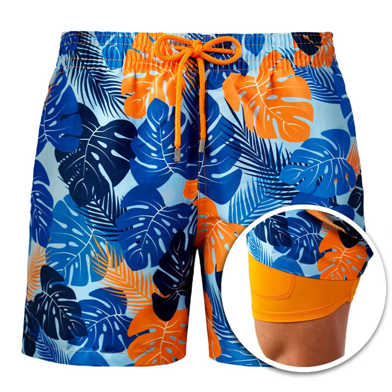 Summer European and American Shorts Men's Beach Shorts Sports Print Double Layer Shorts