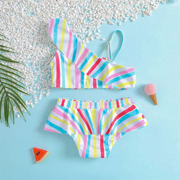 Trendy Rainbow Stripe Swimsuit Set 2 Piece