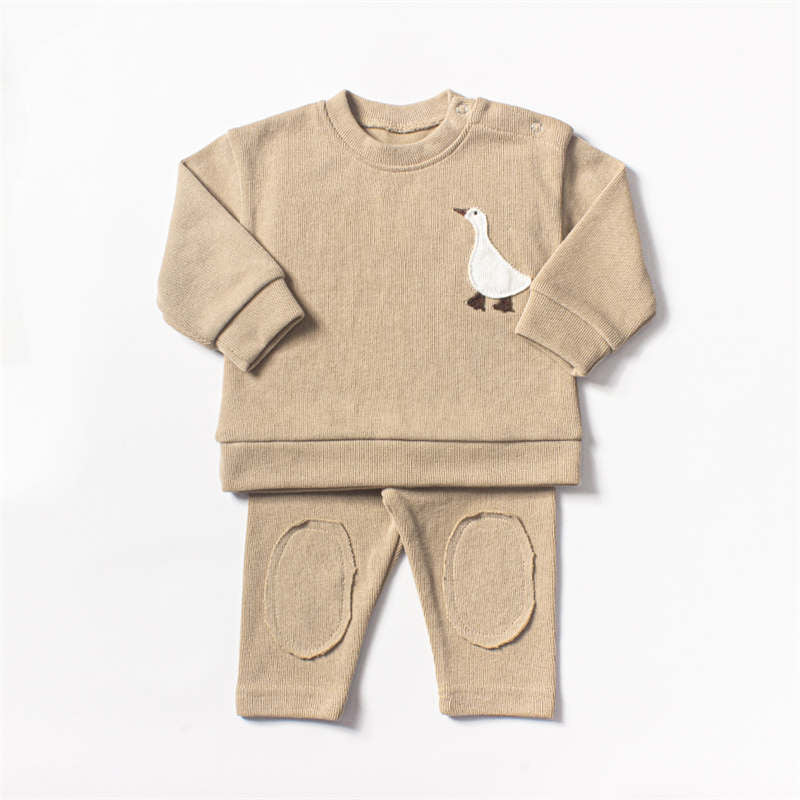 Bear Goose Embroidered Baby Clothes Two Piece Set