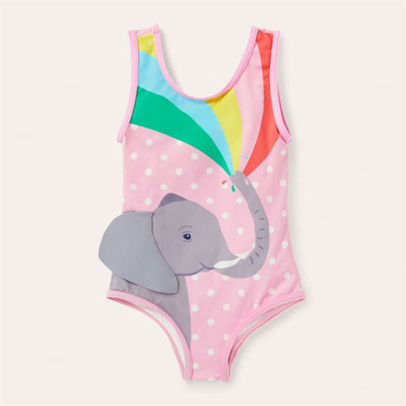 Cartoon Elephant Print Girls One Piece Swimsuit