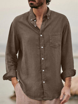 Solid Color Casual Lapel Cotton Linen Loose Shirt