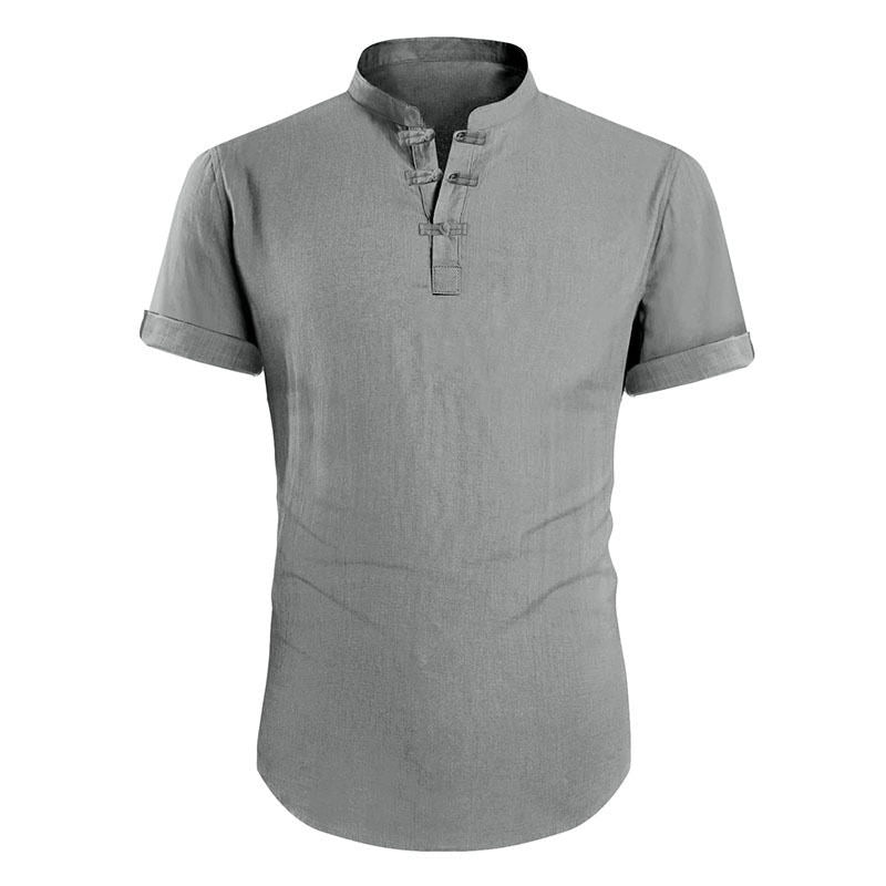 Men's Cotton Linen Henley Short Sleeve Casual Beach T-Shirt Shirt For Plus Size