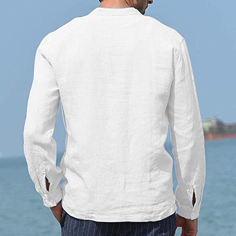 Men's Cotton Linen Casual Long Sleeve Shirt Pocket Loose Shirt Plus Size Blouses