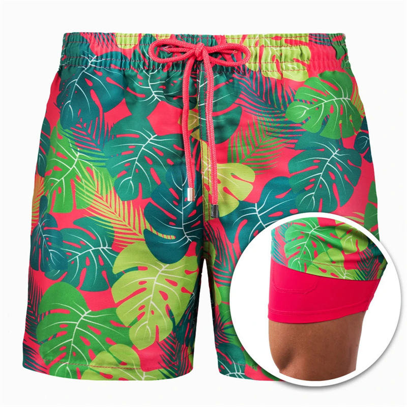 Summer European and American Shorts Men's Beach Shorts Sports Print Double Layer Shorts