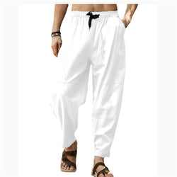 Large Size Casual Pants Men's Loose Cotton and Linen Drawstring Hip Hop Lantern Pencil Pants