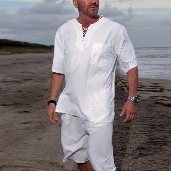 Summer Shirts Beach Pants European and American Tops Men's New Casual Beach Cotton and Linen Suits