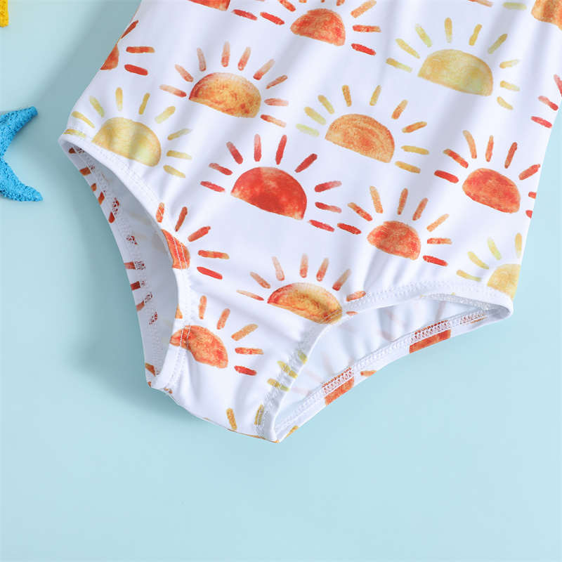 Sun Printed Backless Bow Girls Swimsuit