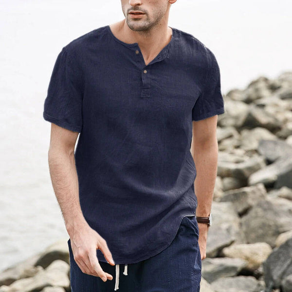 Solid Color Vintage Cotton Linen Short Sleeve T-Shirt Men's Summer Tops