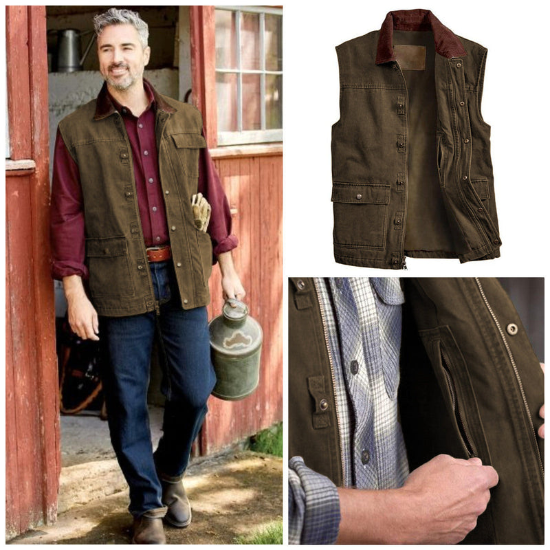 Men's Orton Brothers Multi-Pocket Cotton Canvas Vest - Tan Khaki - 2X-Large - The Vermont Country Store