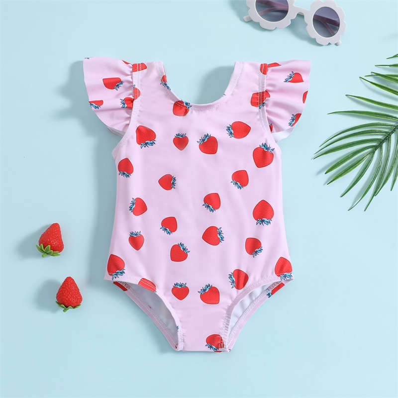 Backless Pink Strawberry One-Piece Swimsuit