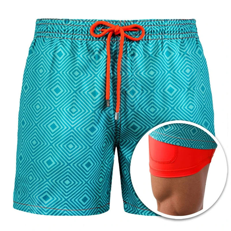 Summer European and American Shorts Men's Beach Shorts Sports Print Double Layer Shorts