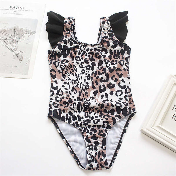 Ruffled Leopard Print Girls One-Piece Swimsuit