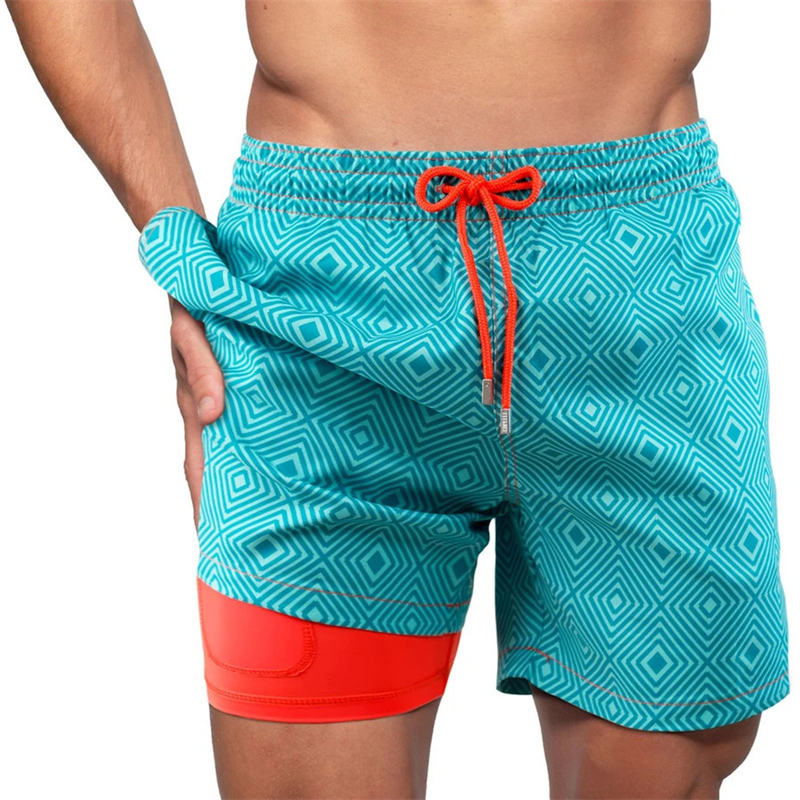 Summer European and American Shorts Men's Beach Shorts Sports Print Double Layer Shorts