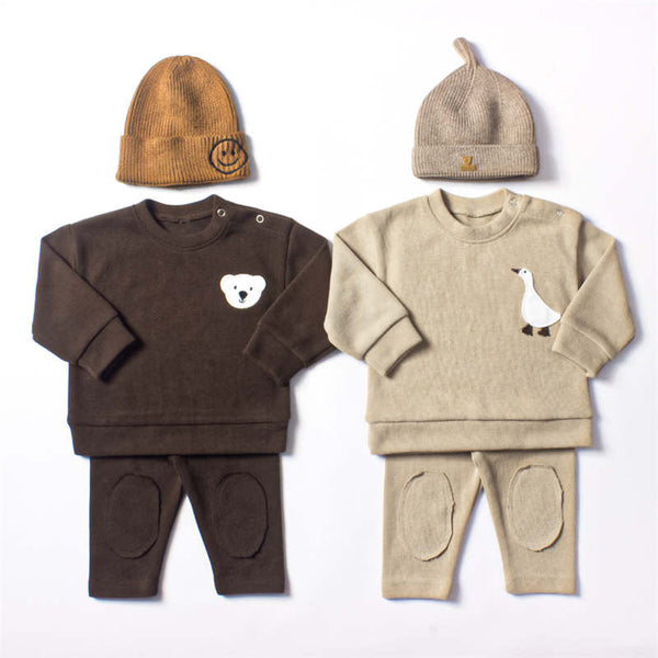 Bear Goose Embroidered Baby Clothes Two Piece Set