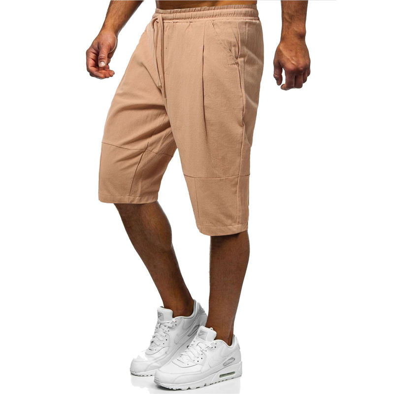 Hot Selling Loose Tie Cotton and Linen Shorts Breathable Casual Five-point Pants