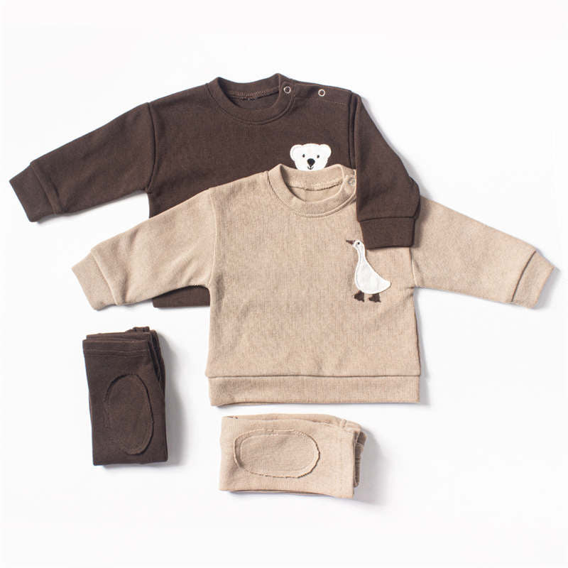 Bear Goose Embroidered Baby Clothes Two Piece Set