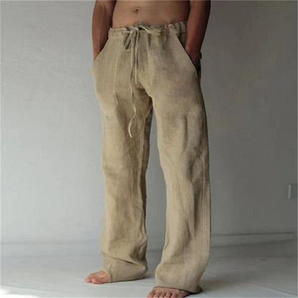 Seaside Casual Solid Color Cotton Linen Drawstring Loose Casual Pants Trousers