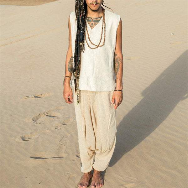 Hot Selling Cotton and Linen Vest Sleeveless Waistcoat Loose Outdoor Vest Men