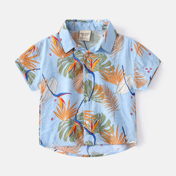 Beach Boys Leaf Print Shirt Short Sleeves Tops