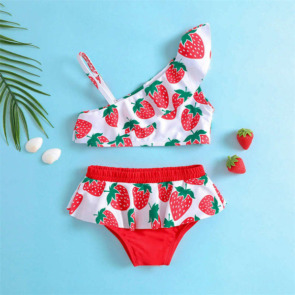 Girls' Cute Strawberry Print Swimsuit