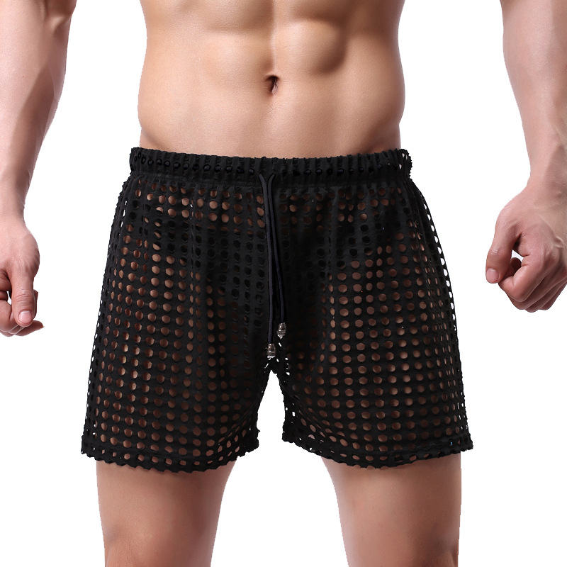 Men's New Hollow Pants Fashion Loose Sexy Mesh Sexy Five-point Pants