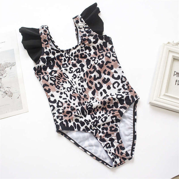 Ruffled Leopard Print Girls One-Piece Swimsuit