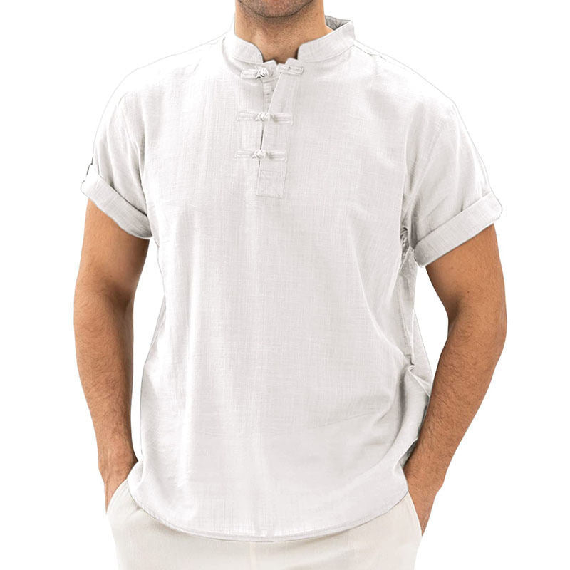 Men's Cotton Linen Henley Short Sleeve Casual Beach T-Shirt Shirt For Plus Size