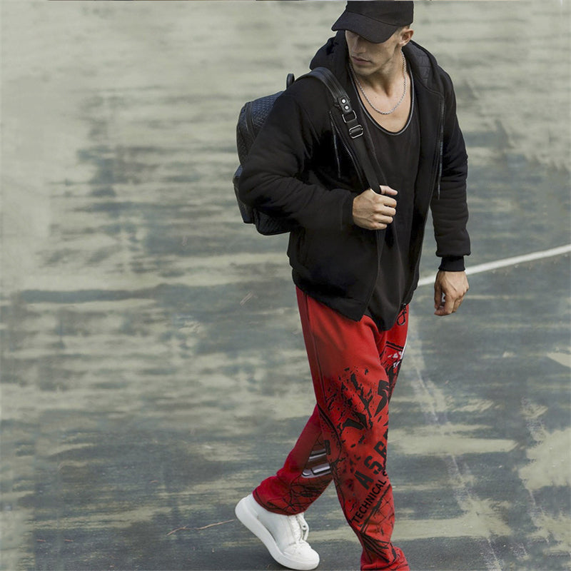 Summer Men's Casual Loose Plus Size Solid Color Printed Straight Sweatpants