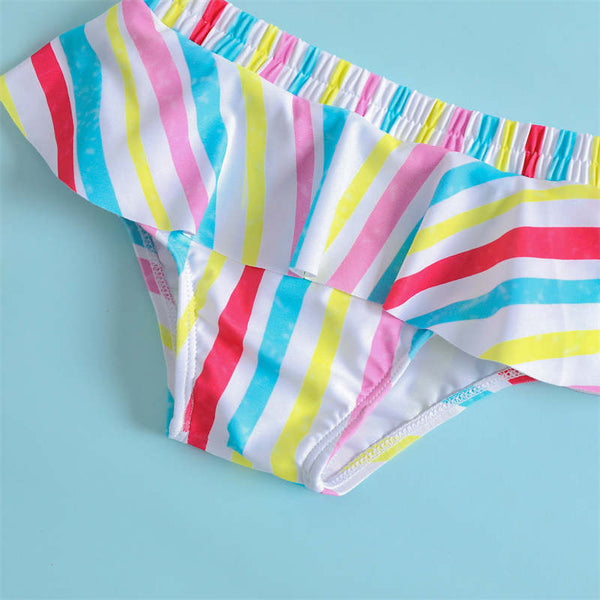 Trendy Rainbow Stripe Swimsuit Set 2 Piece