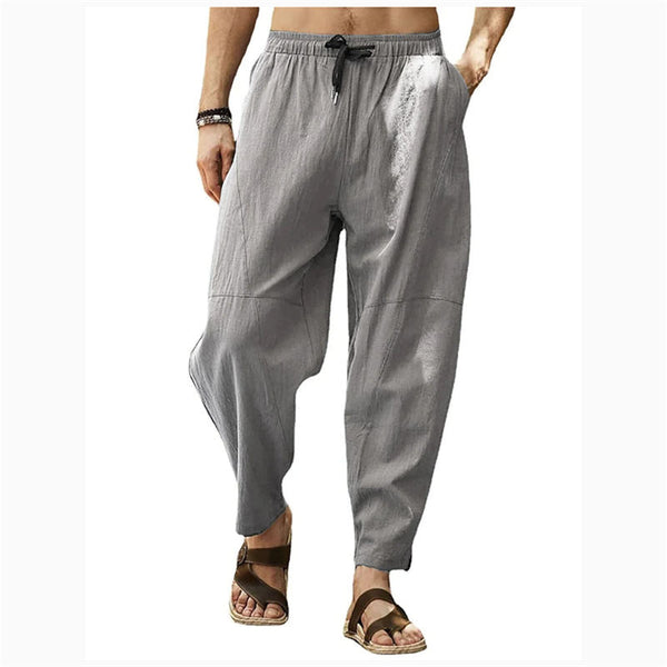 Large Size Casual Pants Men's Loose Cotton and Linen Drawstring Hip Hop Lantern Pencil Pants