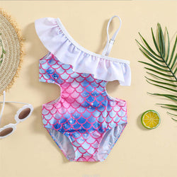 Kids Cross Shoulder Swimsuit Mermaid Bikini