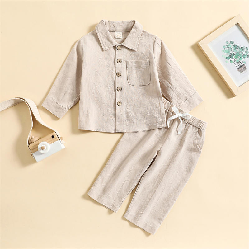 Solid Color Cotton Linen Long Sleeve Boy's Toddler Suit