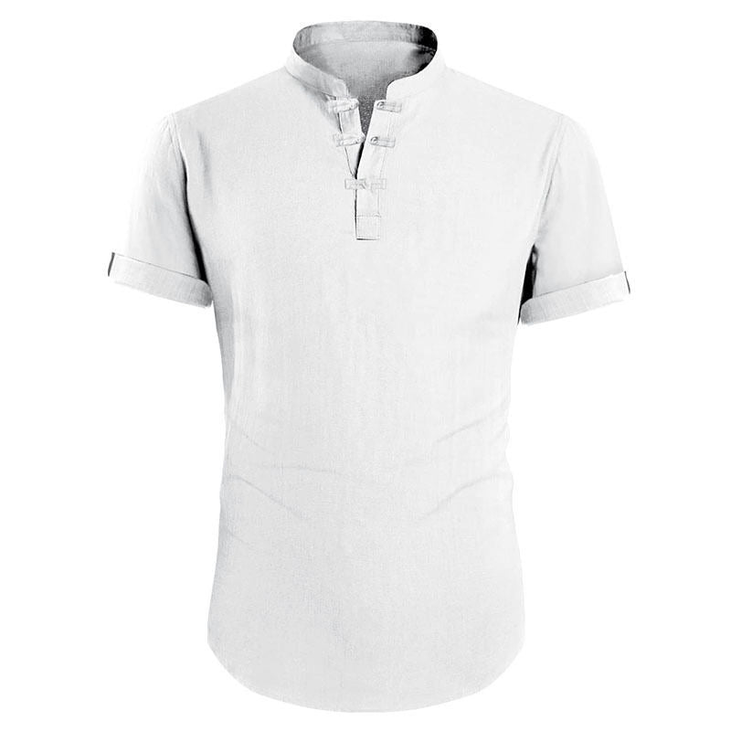 Men's Cotton Linen Henley Short Sleeve Casual Beach T-Shirt Shirt For Plus Size