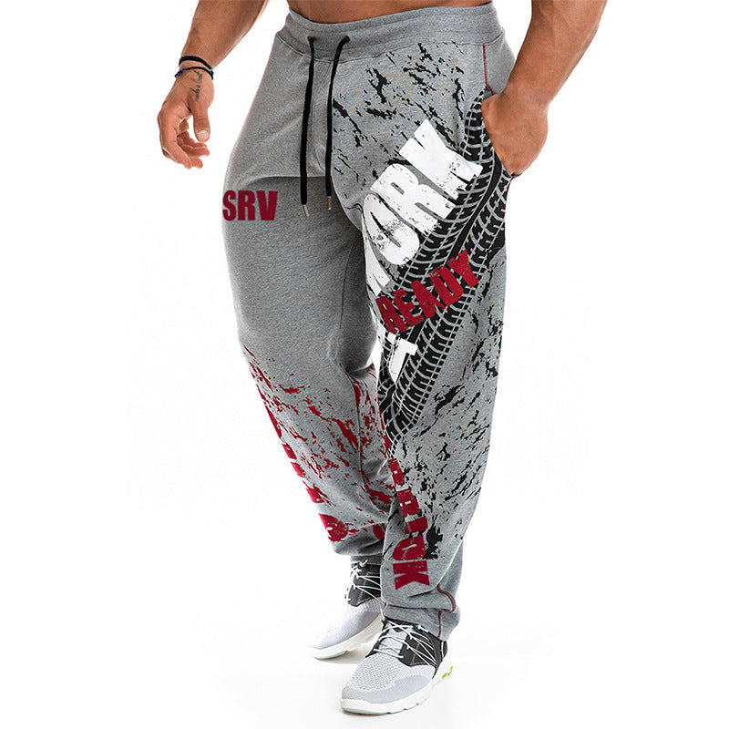 Summer Men's Casual Loose Plus Size Solid Color Printed Straight Sweatpants