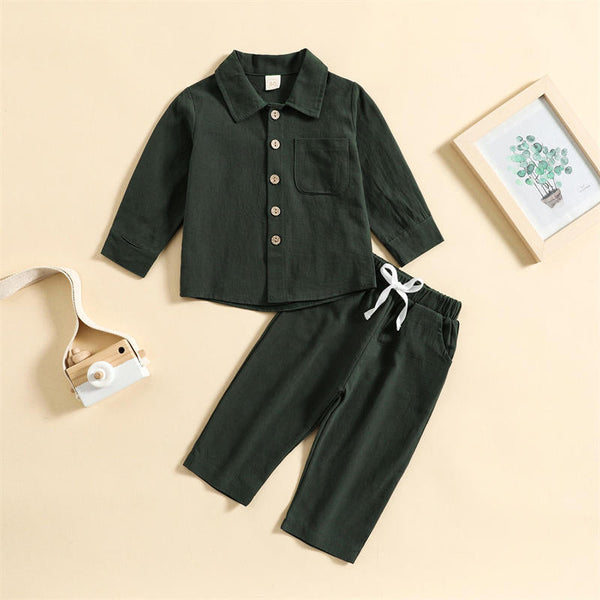 Solid Color Cotton Linen Long Sleeve Boy's Toddler Suit