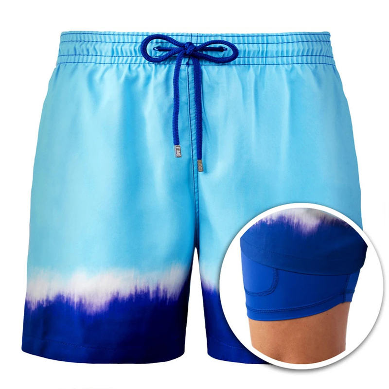 Summer European and American Shorts Men's Beach Shorts Sports Print Double Layer Shorts