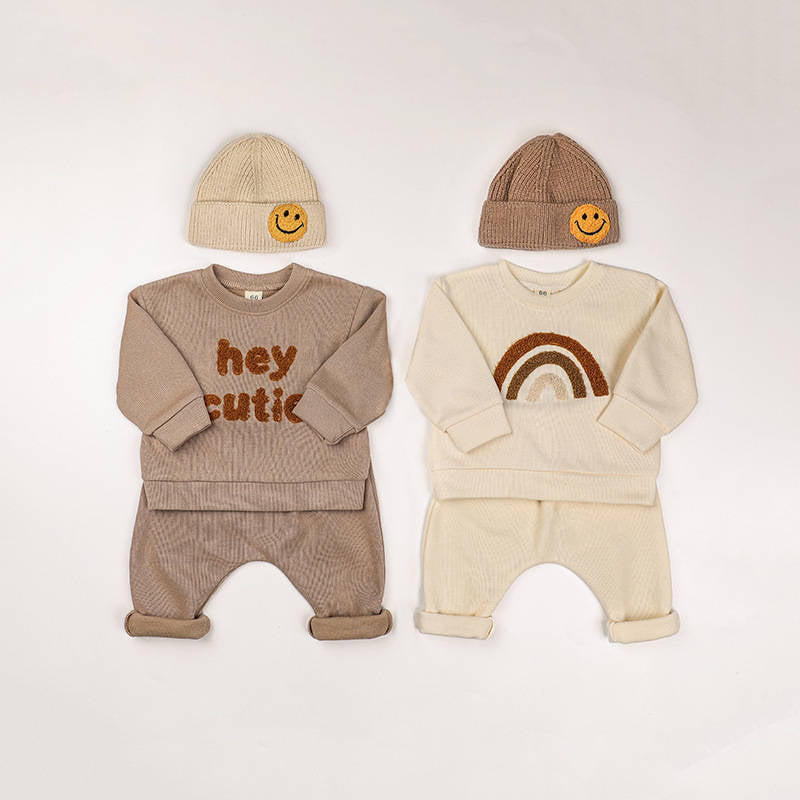 Baby Boys Fashion Rainbow Letters Long Sleeve Sweater Trousers