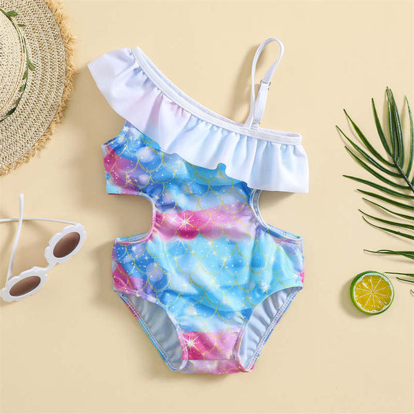 Kids Cross Shoulder Swimsuit Mermaid Bikini