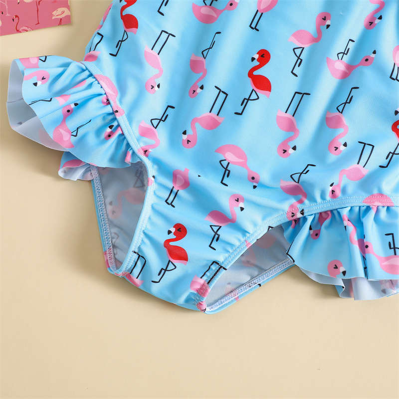 Cute Flamingo Print Strappy One-piece Swimsuit