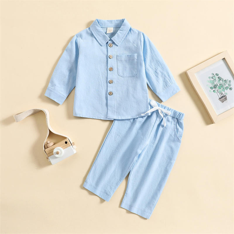 Solid Color Cotton Linen Long Sleeve Boy's Toddler Suit